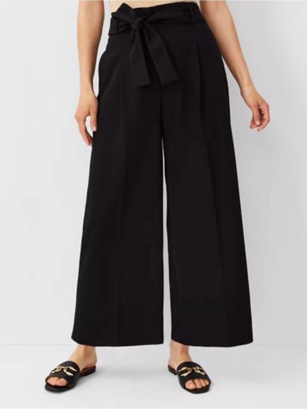 Trouve Black High-Rise Wide-Leg Tie-Waist Pants